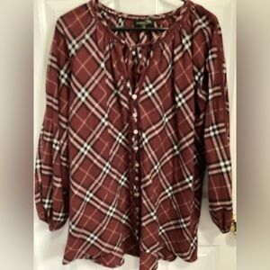 Suzanne Betro Burgundy Plaid Blouse